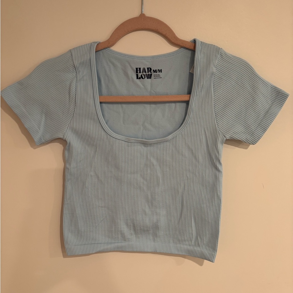 Harlow Blue Ribbed Scoop Neck Top